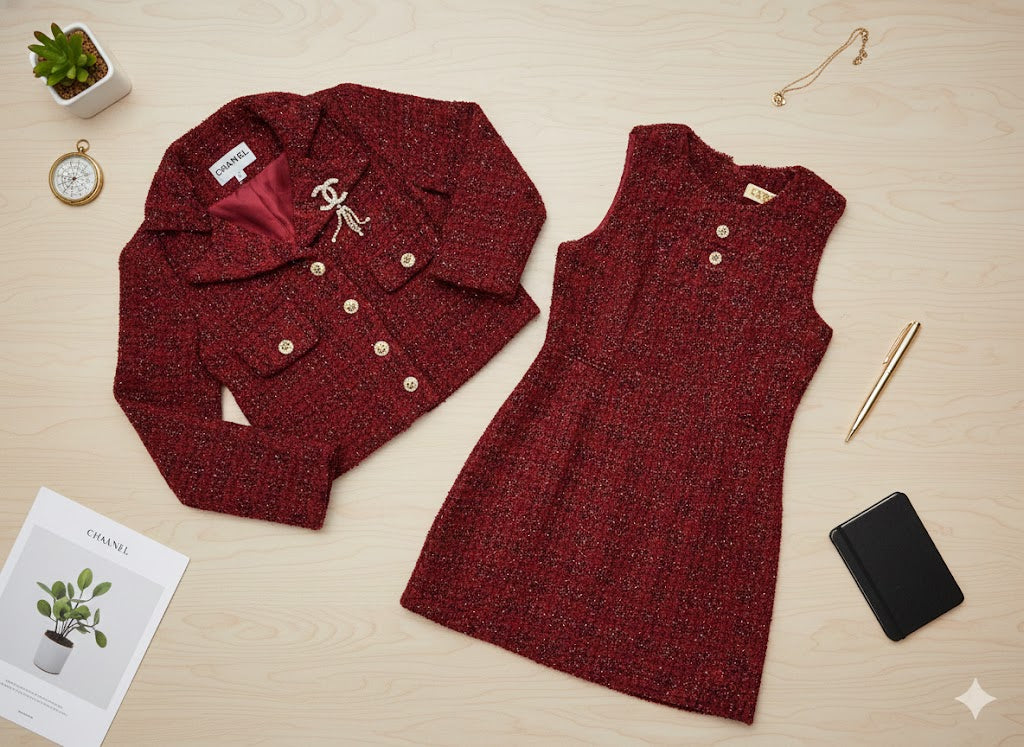 2Pcs Set - Wine Elegant Dress +Blazer