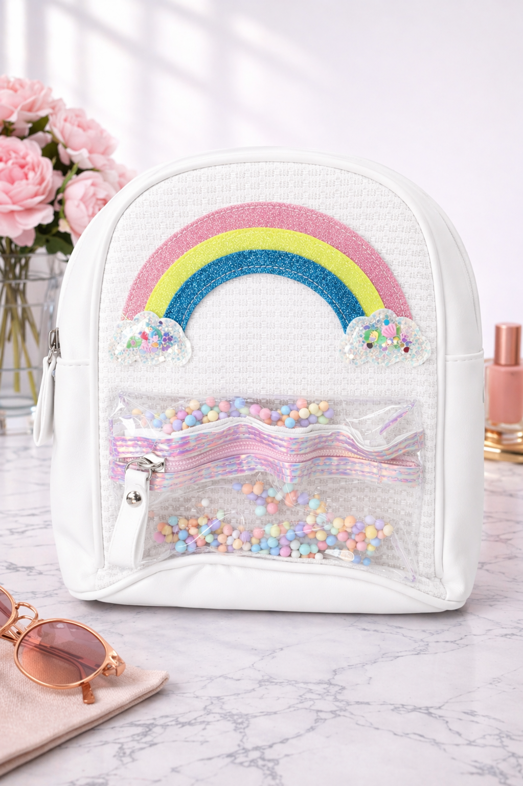 Stylish Rainbow design School Bag - White