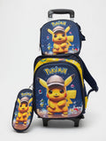 3Pcs Trolley School Bag Set - Pokemon Pikachu Design