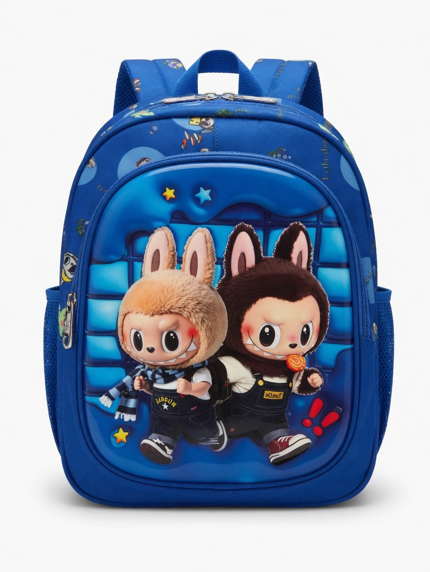 School Bag - Blue Labubu Design