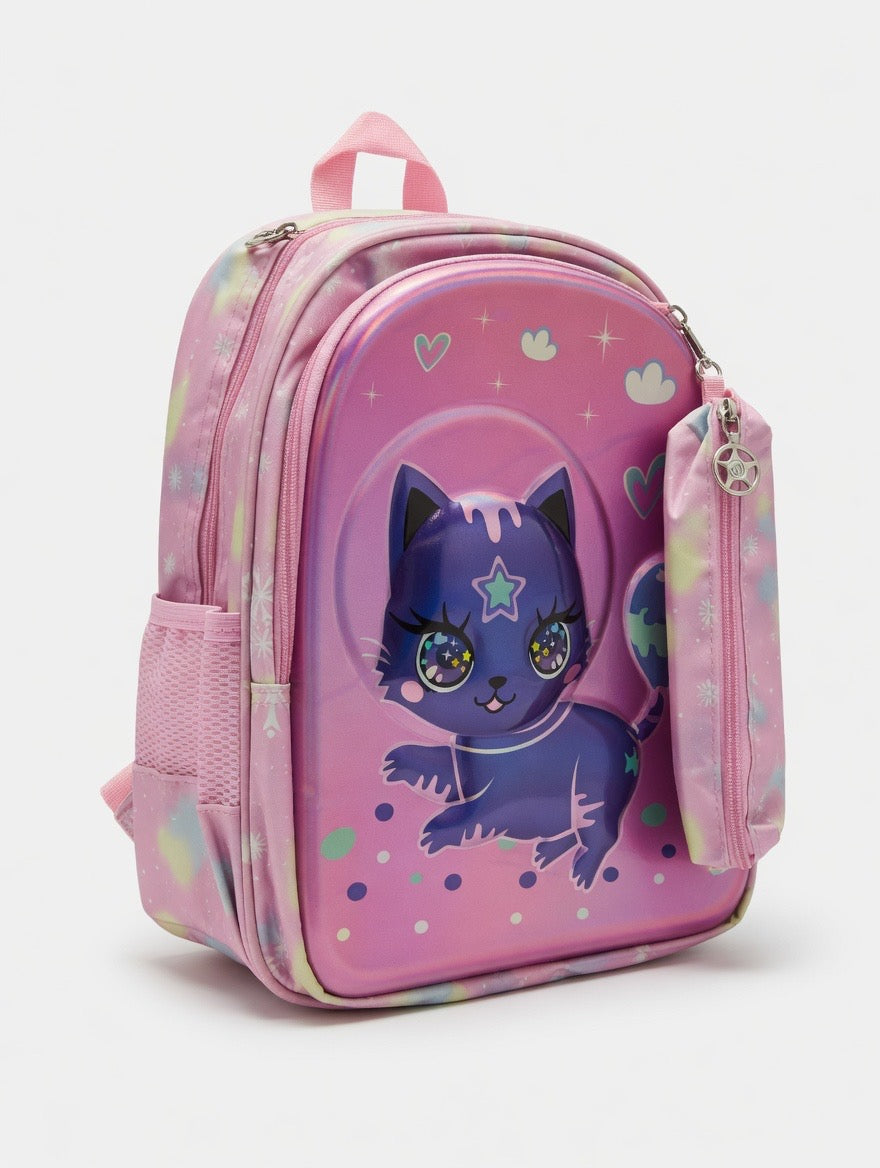2Pcs School Bag - 3D Pink Kitty design