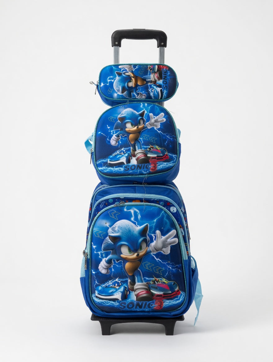 3Pcs Trolley School Bag - Super Sonic design