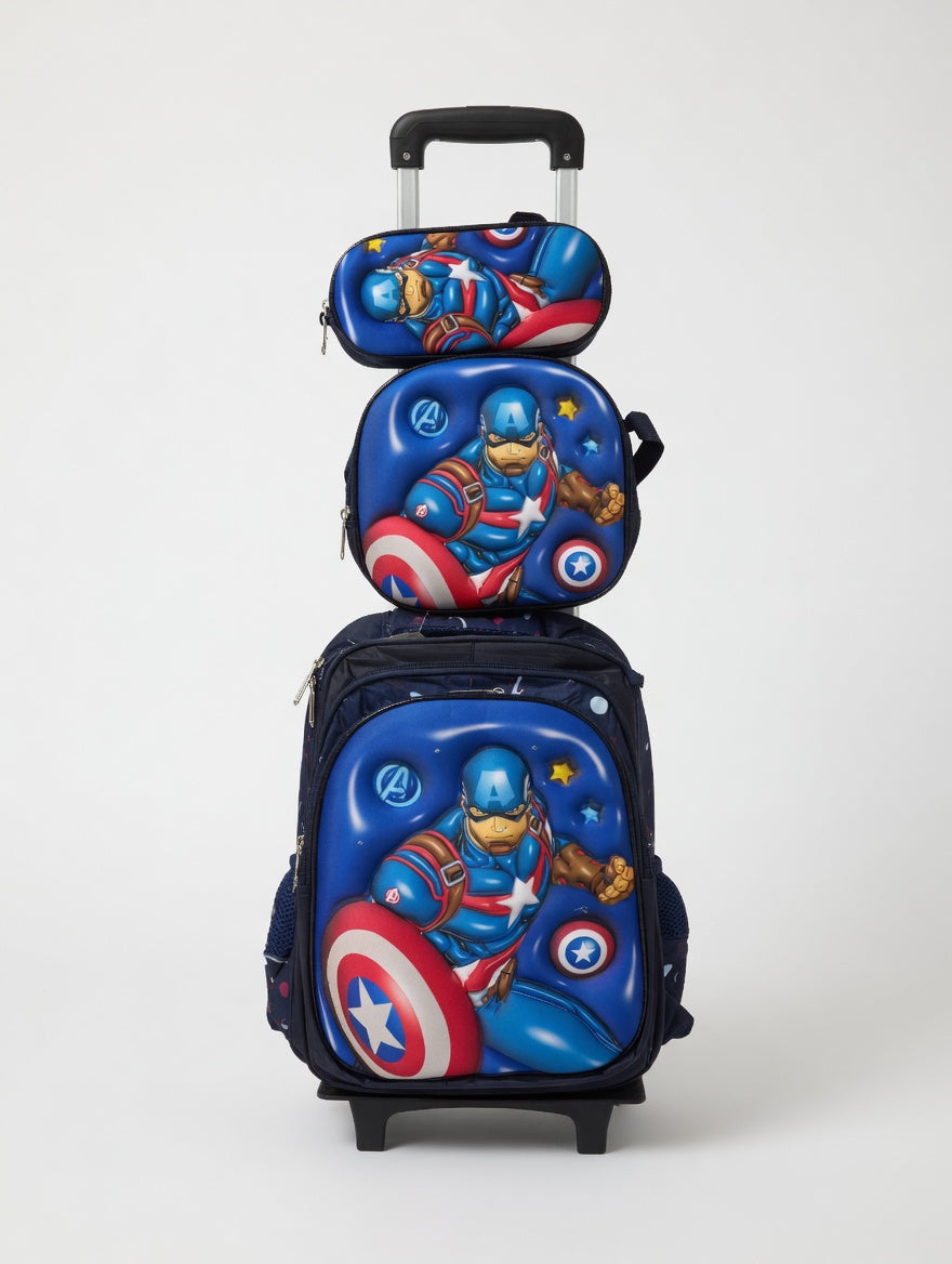 3Pcs Trolley School Bag - 'Captain America' design