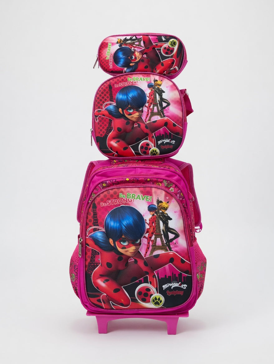 3Pcs Trolley School Bag - 'Lady Bug' design