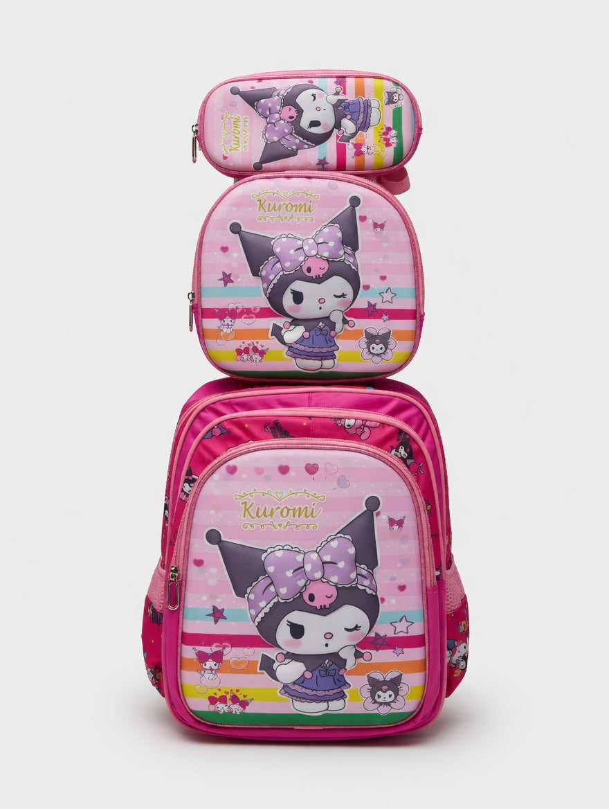 3Pcs Trolley School Bag - Kuromi design