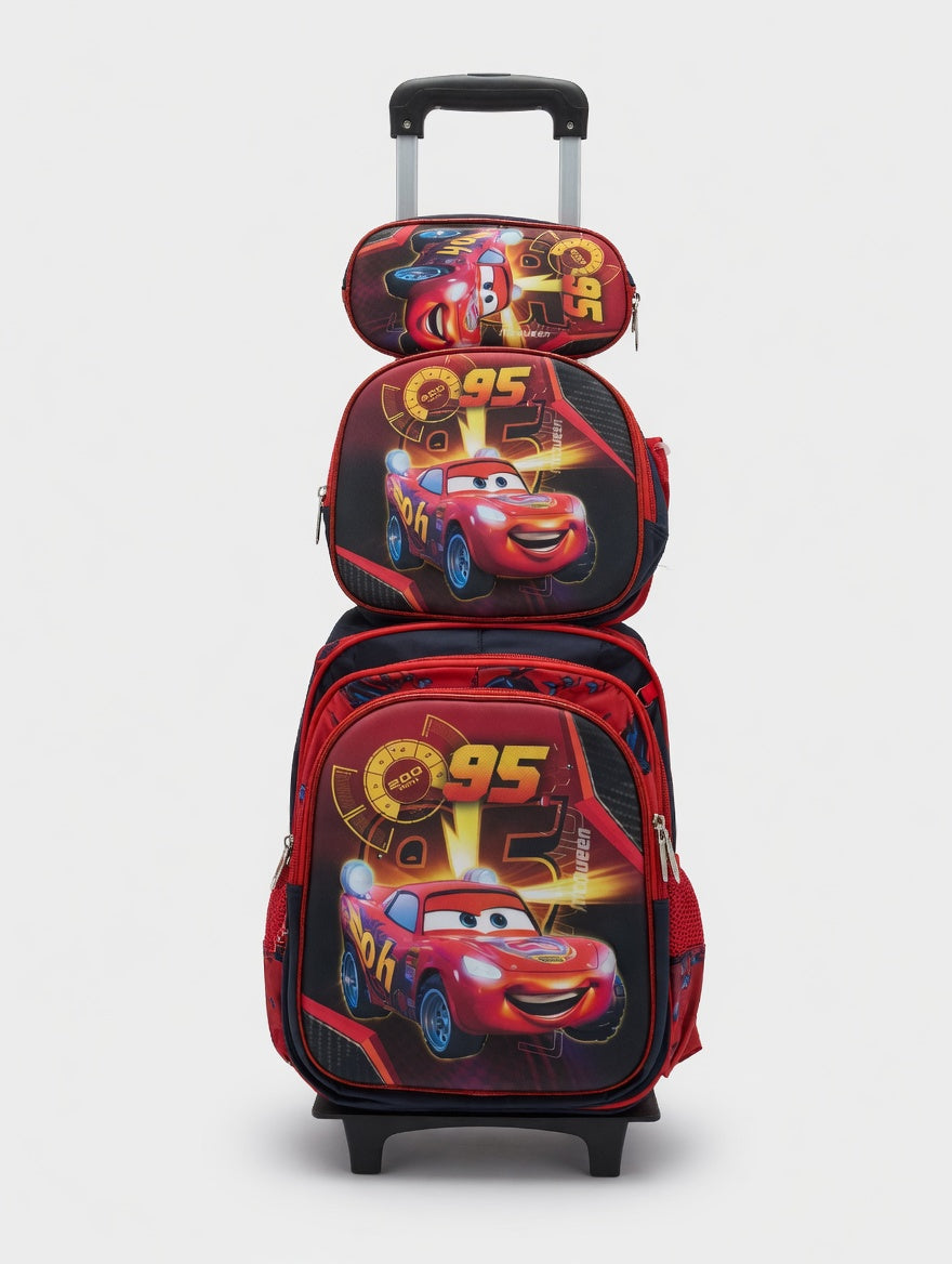 3Pcs Trolley School Bag - Cars design