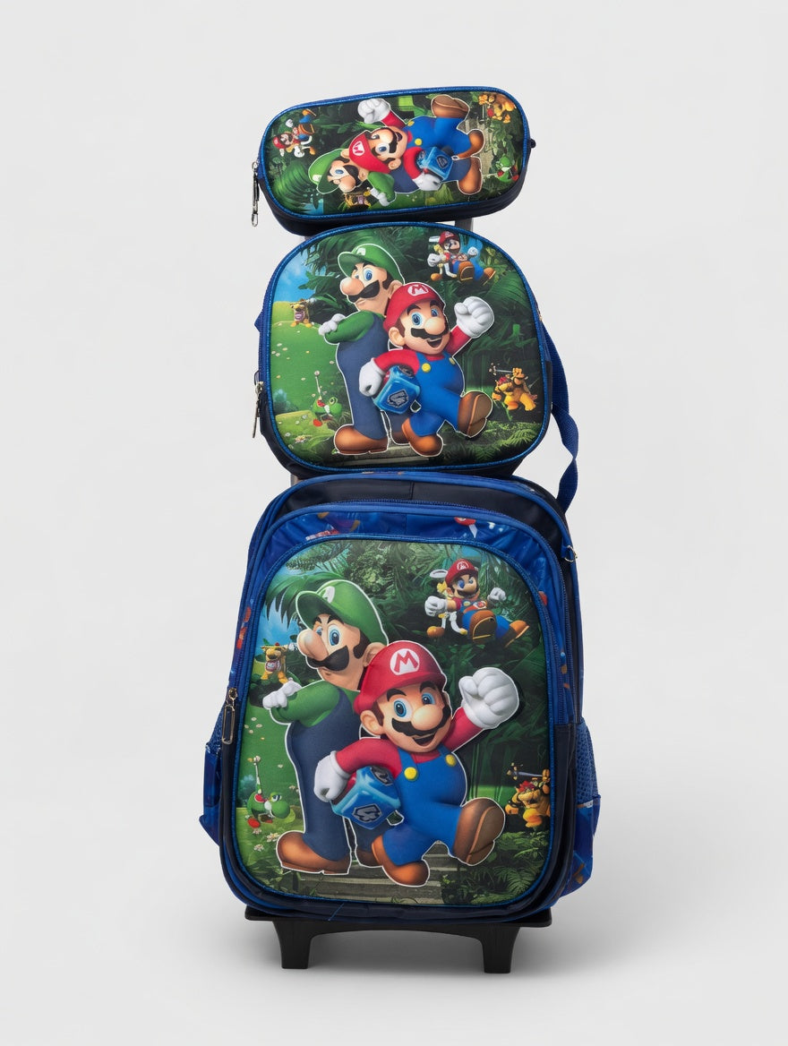 3Pcs Trolley School Bag - Super Mario Brothers