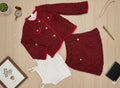 3Pcs Set - Fashionable Skirt + White Top + Patterned Jacket