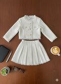 2Pcs Set - Fashionable White Skirt + White Elegant Cut Coat