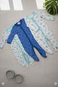 3Pcs Set - Baby Sleepwear Jumper (Blue coloured pattern)