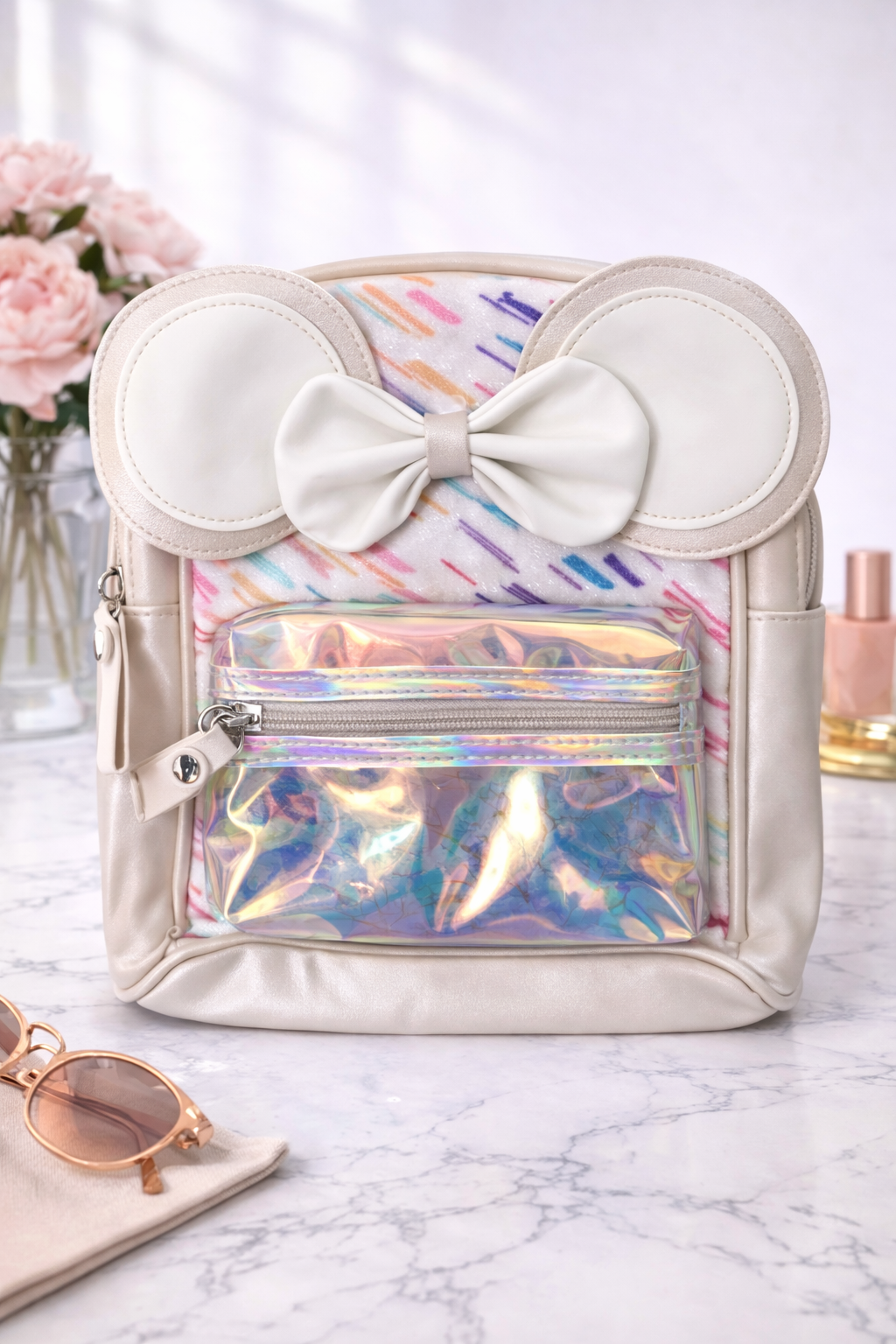 Girl's Backpack - White bow with colored design