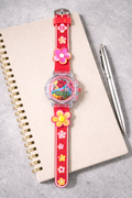Kids Flowery Design strap Watch (Red)
