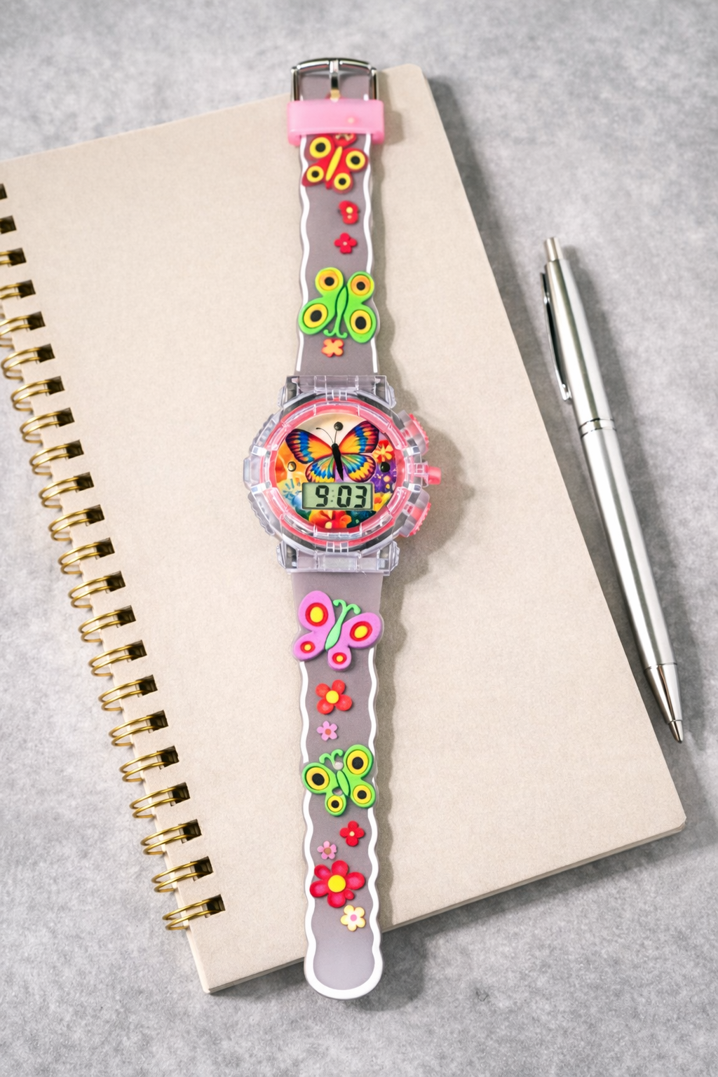 Kids Aqua Butterfly Design Strap Watch