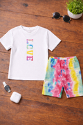Boys 2 Pcs - colorful shorts + Love theme white tee