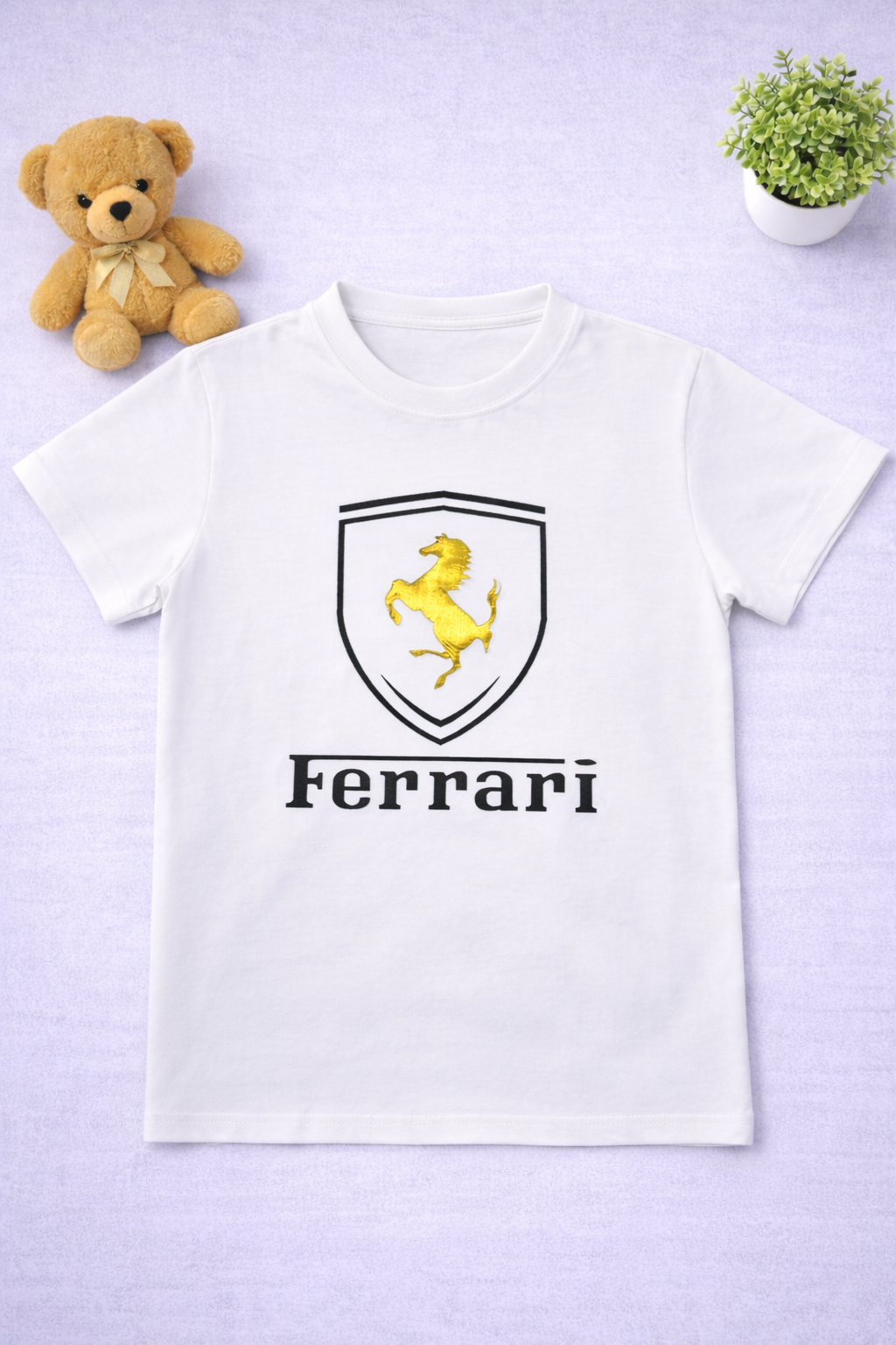 Boys White Tee shirt - Ferrari Logo design