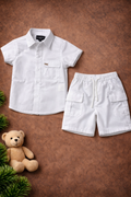 Boys 2 Pcs - All White Linen with Breast Pocket + Packer Shorts