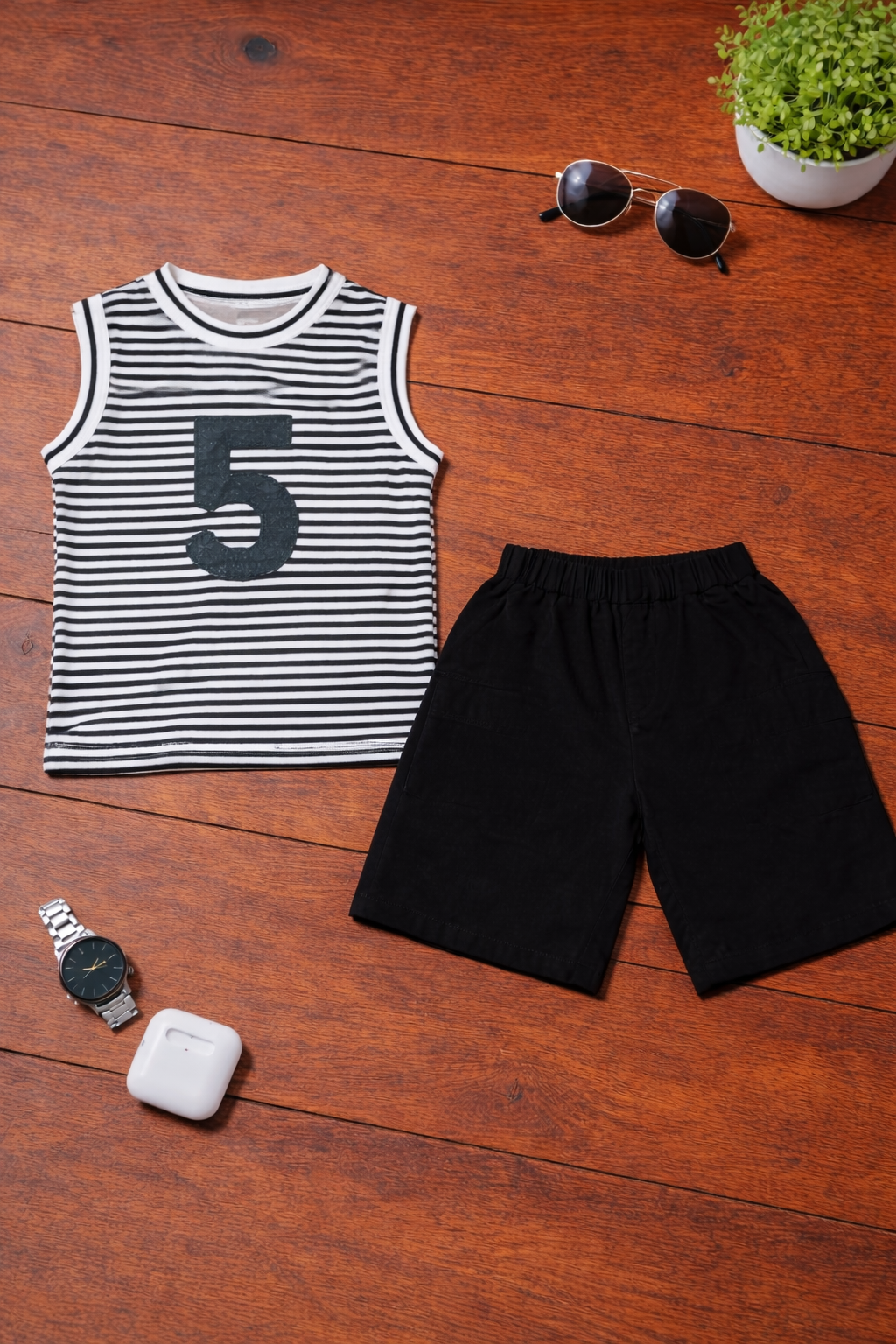 Boys 2 Pcs - Stripped sleeveless + shorts