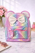 Girl's Backpack - Pink rainbow design with white Bow