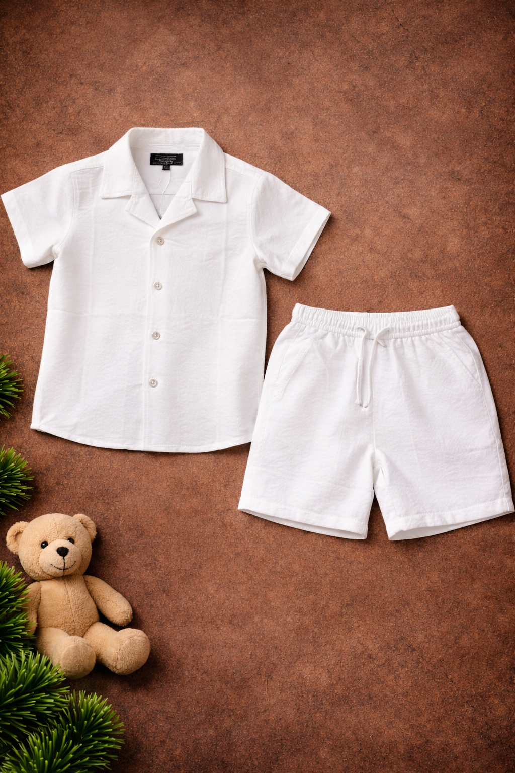 Boys 2 Pcs - White Linen Shirt + Shorts