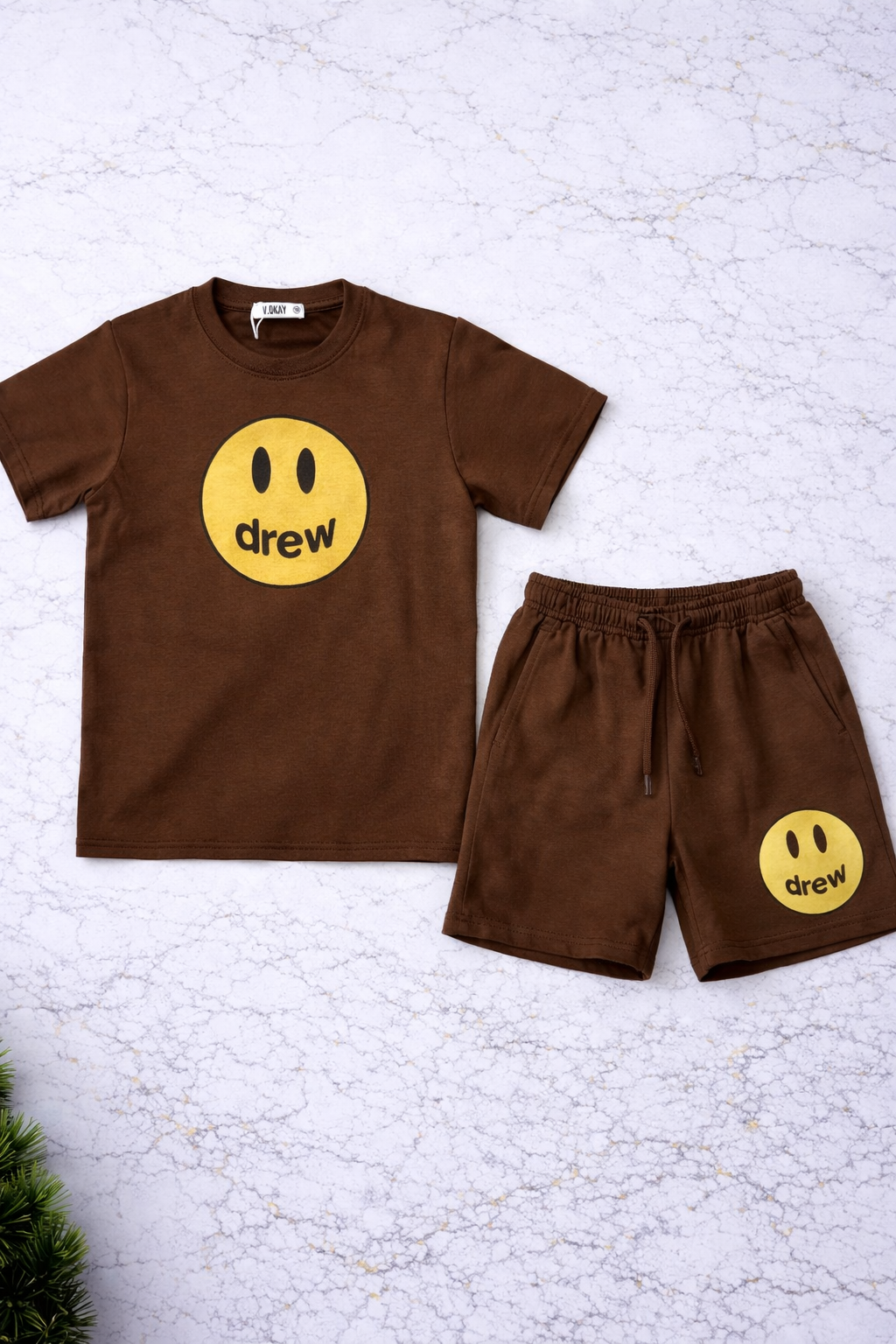 Boys 2 Pcs - Brown 'Drew' Design Shorts + Tee
