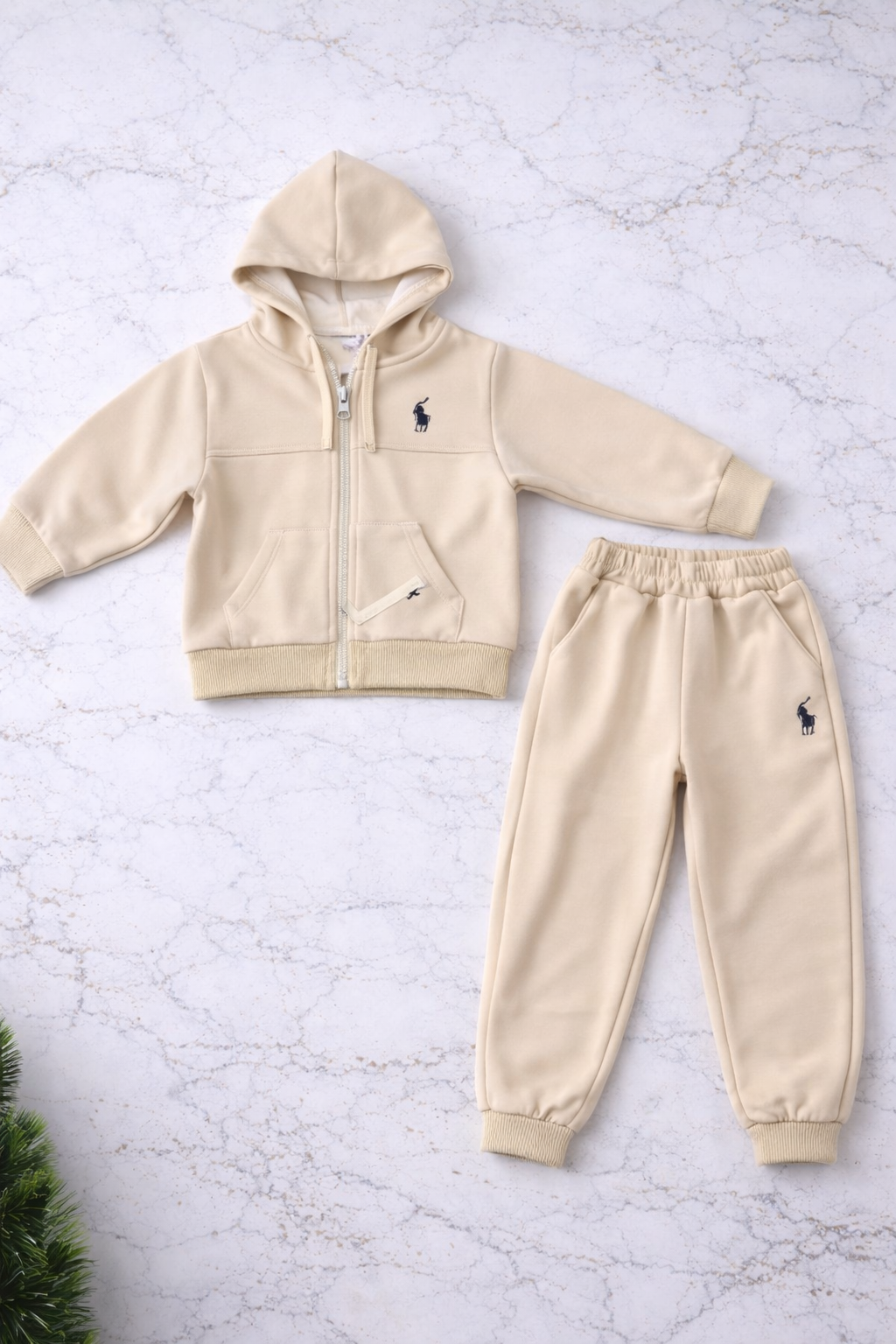 Boys 2 Pcs - Cream Polo Hoodie + Jogger