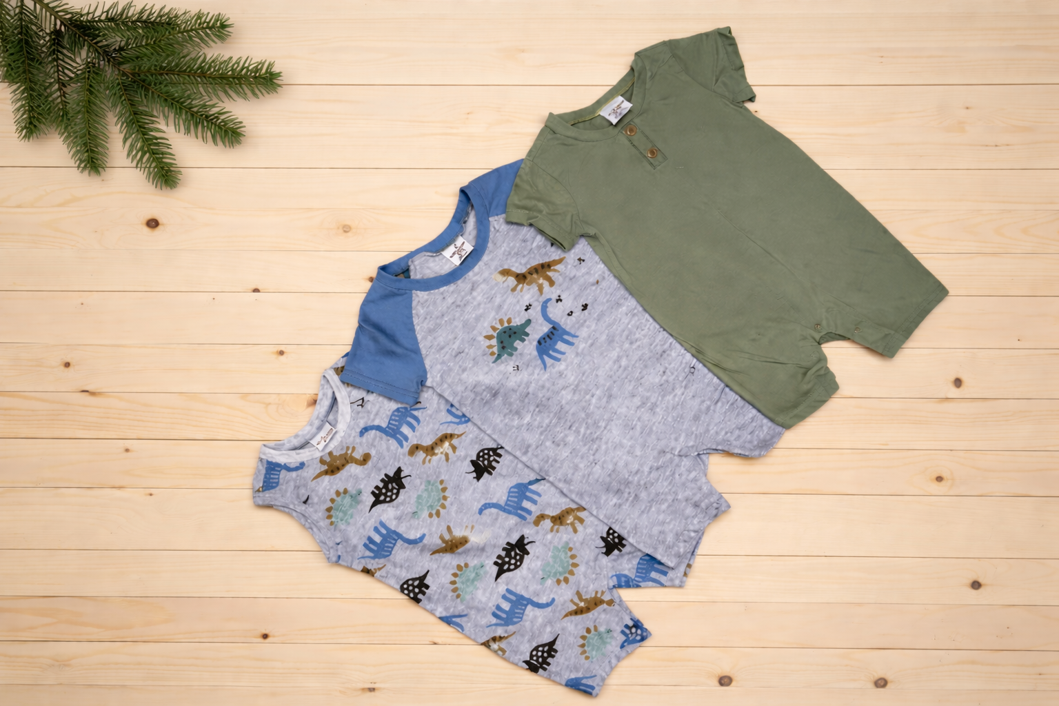 New Born 3Pcs Set - Unisex Casual jumper shorts (Blue/Green themed)