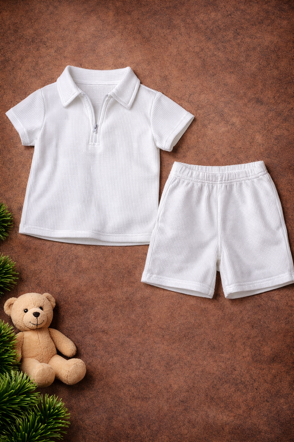Boys 2 Pcs - All White Linen Shorts + Shirt