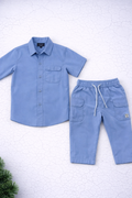 Boys 2 Pcs - Light Blue short sleeve shirt + side pocket trousers