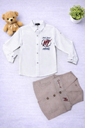 Boys White Long Sleeve with badge design + Waist coat