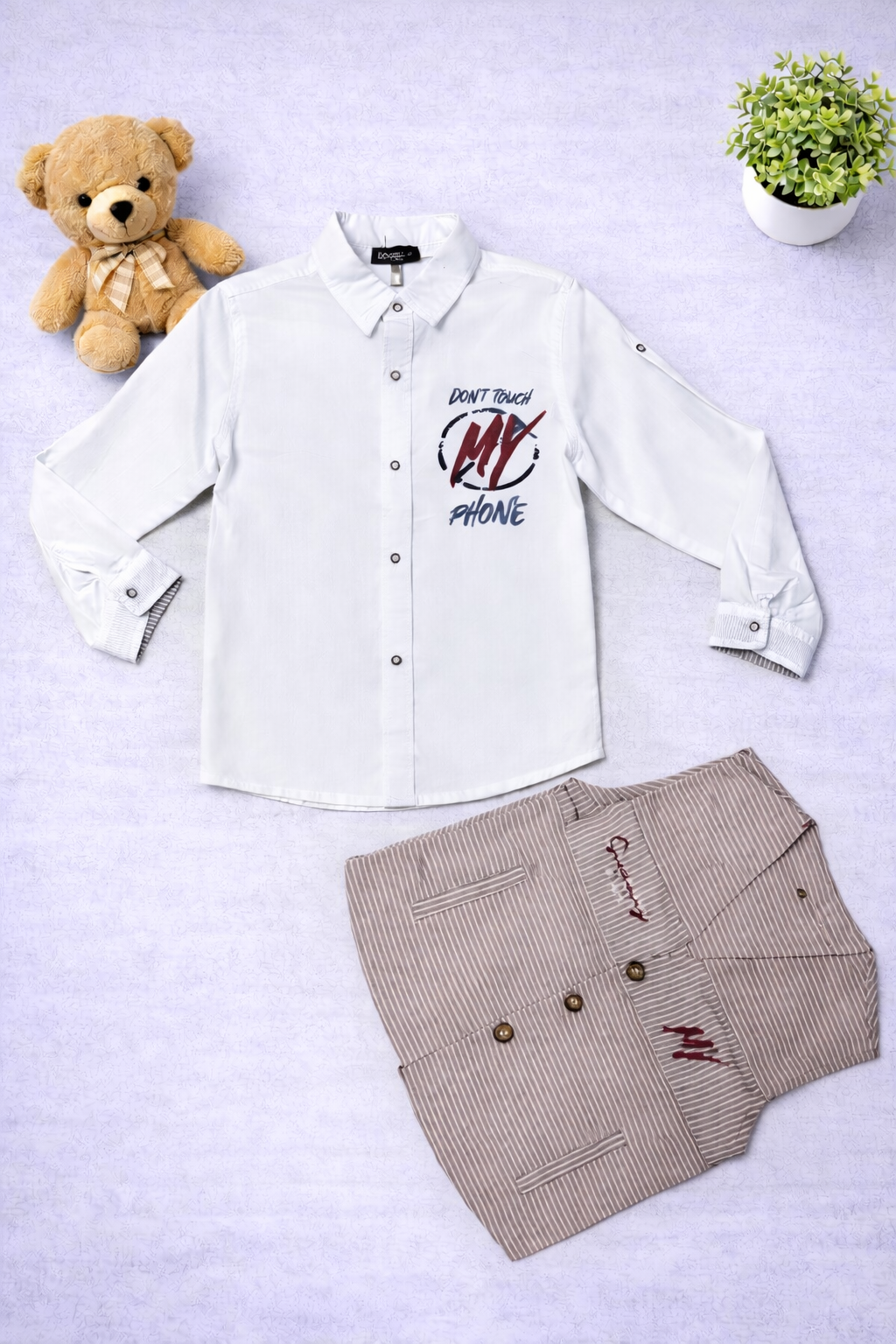 Boys White Long Sleeve with badge design + Waist coat