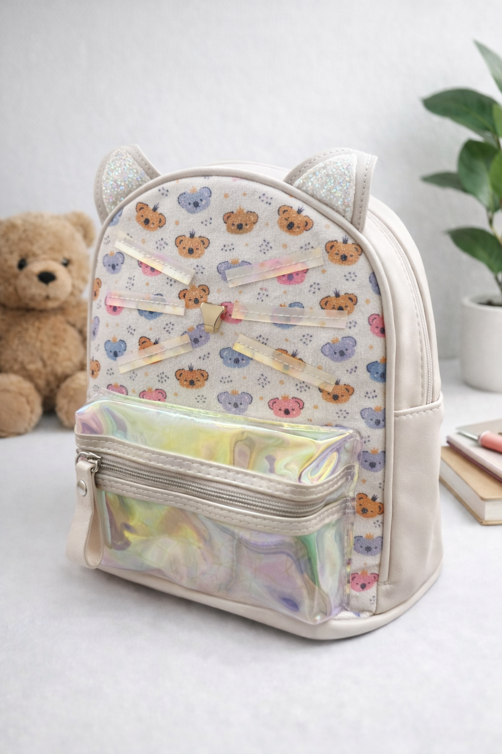 Stylish Kitty Whiskers design backpack (White)
