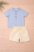 New Born Boys 2 Pcs - Cream shorts + blue stripped shirt