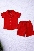 Boys 2 Pcs - Red Linen Shorts + Shirt