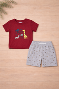 Boys 2 Pcs - Wine Tee + Grey Dotted Shorts