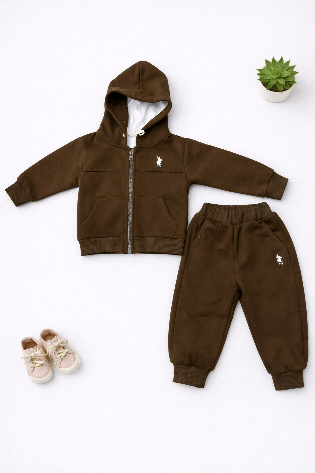Boys 2 Pcs - Brown Polo Hoodie + Jogger