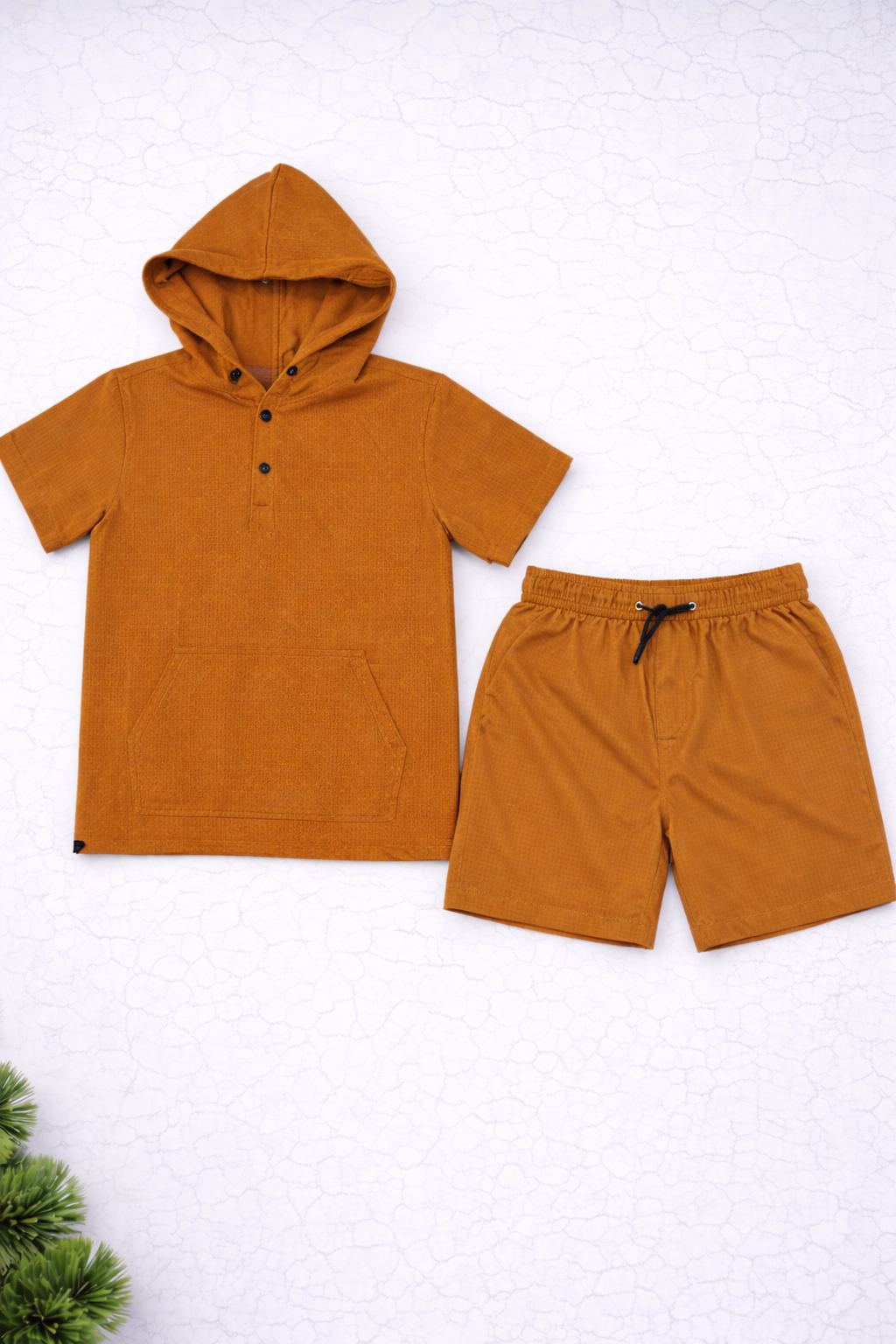 Boys 2 Pcs - Orange Short sleeve Hoodie + Short