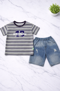 Boys 2 Pcs -Jeans shorts + grey tee