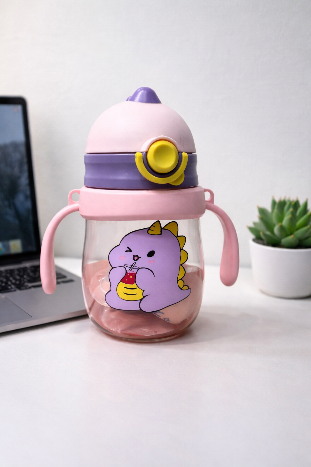 Baby Plastic Water bottle with Spill-Proof Lid - (Purple design)