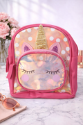 Girl's Backpack - Red with cute cat and gold design