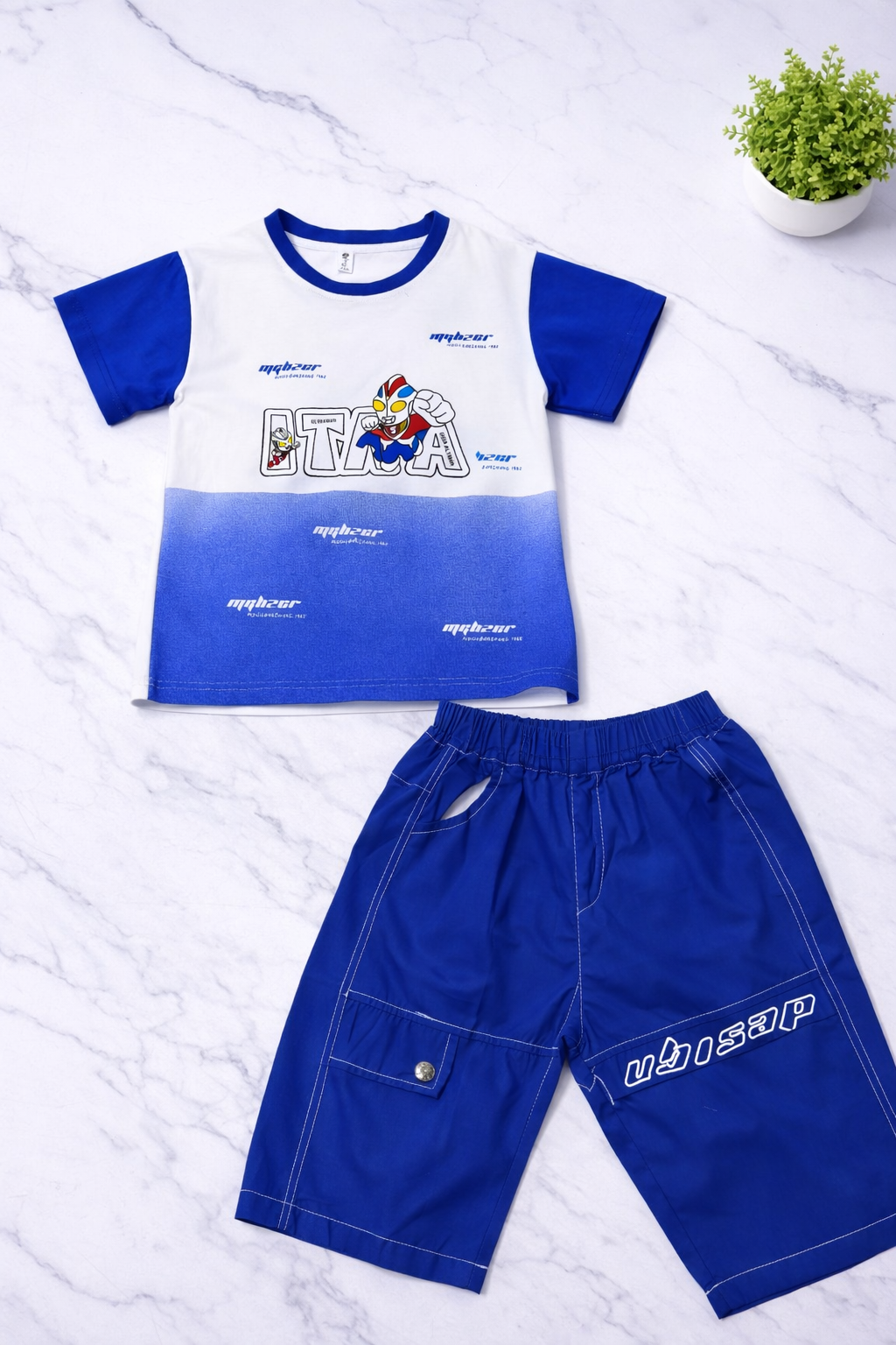 Boys 2 Pcs - Super hero blue shorts + tee