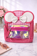 Girl's Backpack - Red with checkered pattern and twin bow design