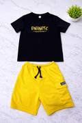 Boys Black Tee with Yellow Shorts - Energetic Design