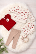 5Pcs Set - New Born Coffee trousers + Mauve top + Long sleeve + Head band