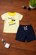 Boys 2 Pcs - Black Shorts + Yellow Banana Theme design Tee