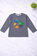 Boys Grey Long Sleeve Tee with Dinosaur
