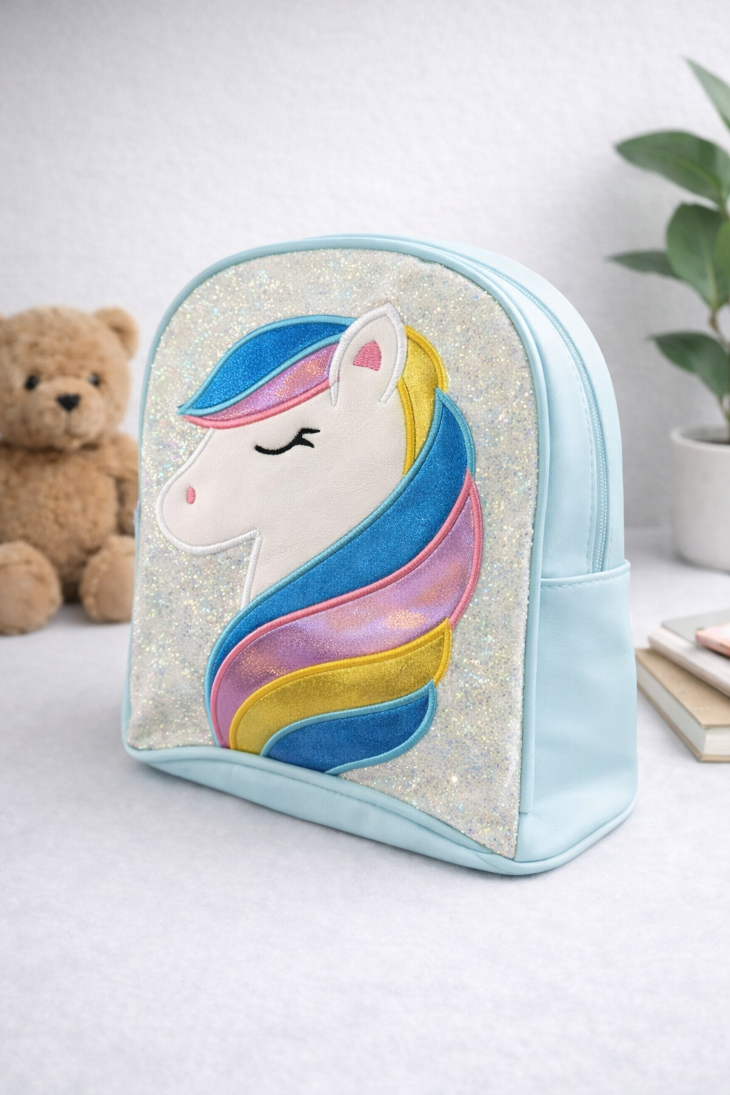 Stylish Pony design backpack (Light Green)