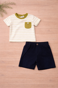 Boys 2 Pcs - Black shorts + stripped tee