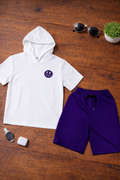 Boys 2 Pcs - White Short Sleeve Hoodie + Blue Shorts