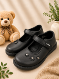 Girls Black Leather Sandals  with - Crab  Kids Design