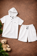 Boys 2 Pcs - White Short sleeve Hoodie + Shorts